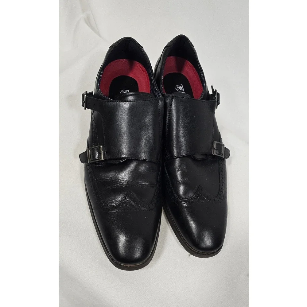 Stacy Adams men‎ 11.5 Karson black leather wingtip double monk strap dress shoes